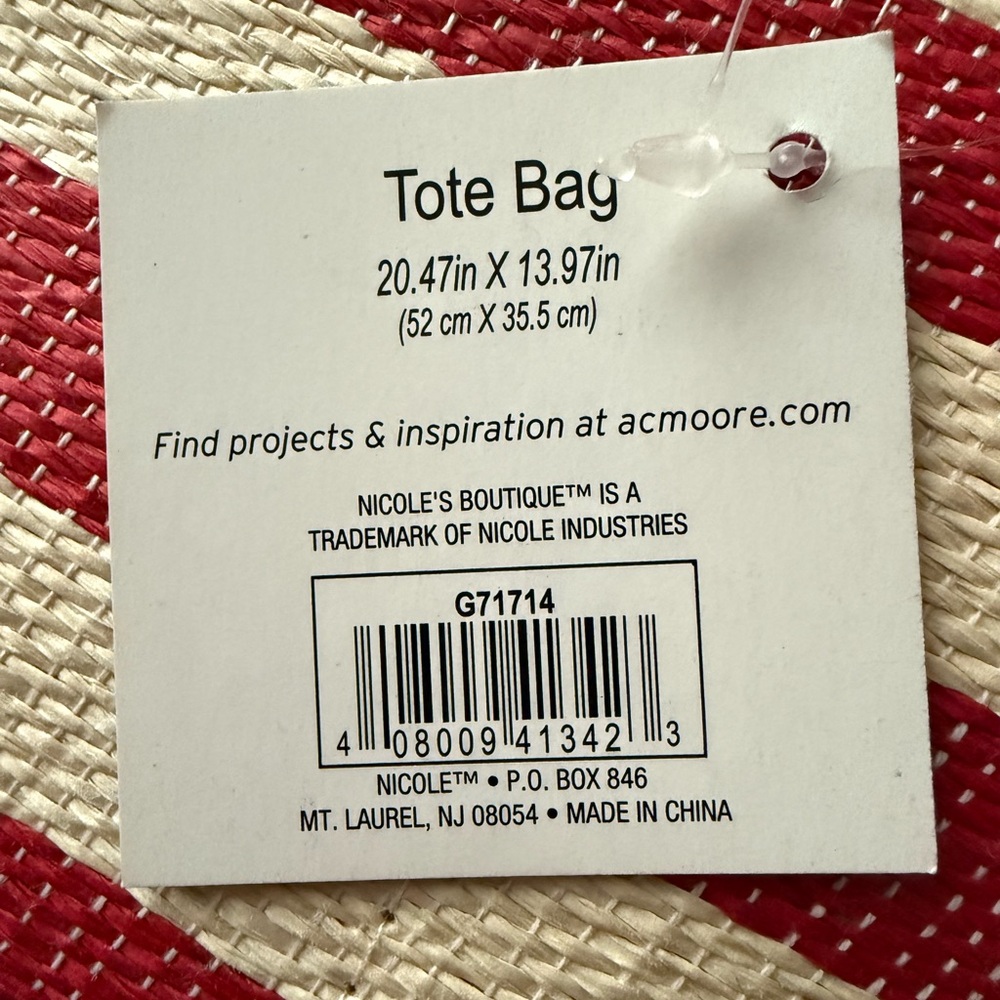 Striped Red and White canvas Tote Bag. New! - Picture 2 of 2